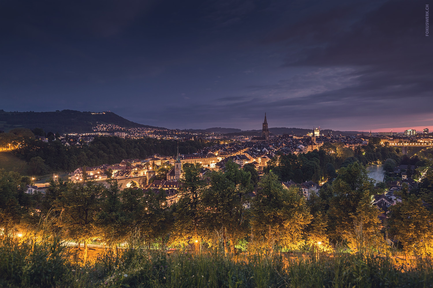 View from Rosengarten in Bern at sunset